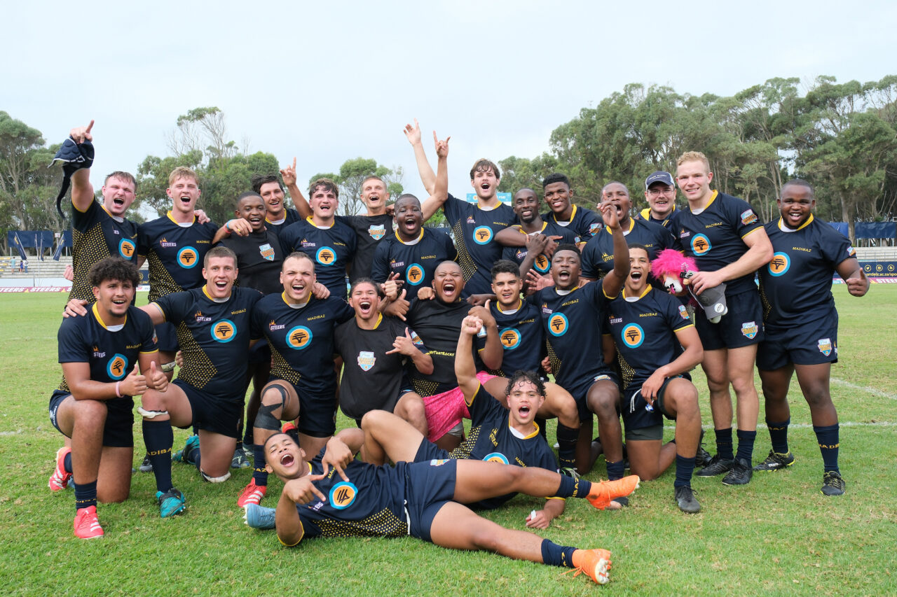 Madibaz Rugby celebrate after a victory in the FNB Varsity Shield that sees them progress to a promotion-relegation match against UJ.
