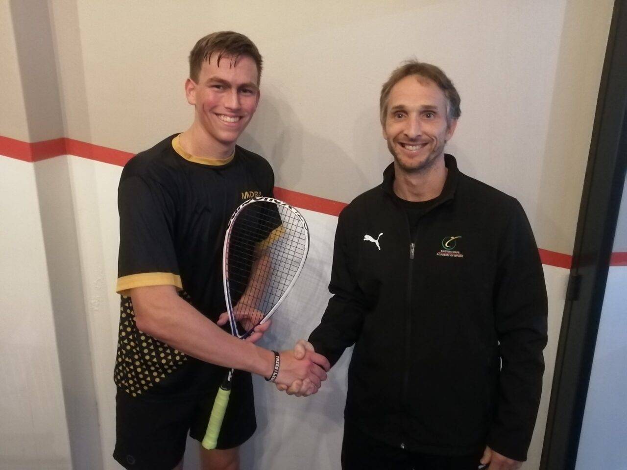 adibaz No 1 Mike Donaldson, left, and coach Jason le Roux will play important roles at the University Sports SA squash tournament.