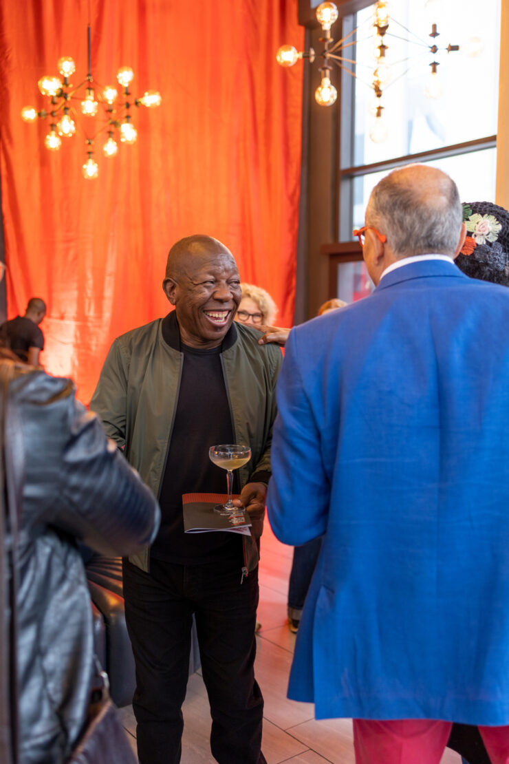 Renowned South African artist Sam Nhlengethwa launching his exhibition at the Radisson RED.